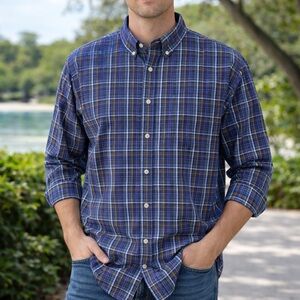 Chaps Shirt Men's 2XLT Long Sleeve Button Down Stretch Easy Care Blue Plaid